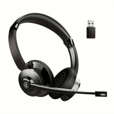 Arrow cat Headphones Wireless Headset with AI Noise Cancelling Mic, V5.2 Hands-Free On Ear Headphone, USB Dongle, Mute Button, 26hrs Talk Time, Type-C Charging, for PC/Laptop/Smartphone