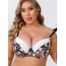 Prettymoon Women's Plus Elegant Bra, Plus Size Colorblock Floral Print Bow Decor Molded Cup Underwire Bra XL