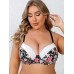 Prettymoon Women's Plus Elegant Bra, Plus Size Colorblock Floral Print Bow Decor Molded Cup Underwire Bra XL