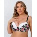 Prettymoon Women's Plus Elegant Bra, Plus Size Colorblock Floral Print Bow Decor Molded Cup Underwire Bra XL