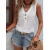 Prettymoon Eyelet vests Button Decor Blouse, Casual Sleeveless Solid Blouse For Spring & Summer, Women's Clothing M