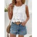 Arrowtiger Hollow Out vests Floral Pattern Top, Elegant Crew Neck Sleeveless Top For Spring & Summer, Women's Clothing M