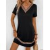 Yesangle Ethnic Tape V-neck Contras Trim Dress, Elegant Short Sleeve Loose Dress For Spring & Summer, Women's Clothing M