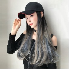 Thewe Trendy cap wig one-piece gradient picking long curly hair duck tongue cap long hair slightly curled netroots fashion wig wig cap