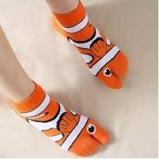 Oxryal Clownfish Design Two-Toe Split Socks - 1 Pair Pack, Cotton Blend (98% Cotton, 2% Polyester), Machine-Washable, Knit Fabric, Solid Color Comfort Fit Unisex Ankle Socks