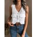 Artangle Eyelet Vests Embroidery Button Front Vest, Casual Sleeveless Flap Pockets Tank Top For Spring & Summer, Women's Clothing M