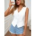 White tree Elegant Vests Sleeveless Blazer Vest for Women - Chic V-Neck, Lightweight & Versatile with Faux Pockets M