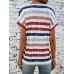 Yesangle Women'S Striped Print V-Neck T-Shirt with Buttons - Polyester Knit Fabric for All Seasons M