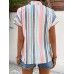 Airsuper Striped Print Button Front Shirt, Casual Short Sleeve Shirt For Spring & Summer, Women's Clothing M