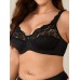 Oxryal Plus Size Sexy Bra, Women's Bow Decor Contrast Lace Wide Strap Non Padded Underwire Bra XL