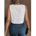 Artangle Eyelet Vests Embroidery Button Front Vest, Casual Sleeveless Flap Pockets Tank Top For Spring & Summer, Women's Clothing M