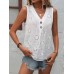 Prettymoon Eyelet vests Button Decor Blouse, Casual Sleeveless Solid Blouse For Spring & Summer, Women's Clothing M