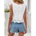 Arrowtiger Hollow Out vests Floral Pattern Top, Elegant Crew Neck Sleeveless Top For Spring & Summer, Women's Clothing M