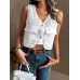 Artangle Eyelet Vests Embroidery Button Front Vest, Casual Sleeveless Flap Pockets Tank Top For Spring & Summer, Women's Clothing M