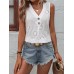 Prettymoon Eyelet vests Button Decor Blouse, Casual Sleeveless Solid Blouse For Spring & Summer, Women's Clothing M