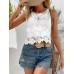 Arrowtiger Hollow Out vests Floral Pattern Top, Elegant Crew Neck Sleeveless Top For Spring & Summer, Women's Clothing M