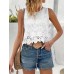 Arrowtiger Hollow Out vests Floral Pattern Top, Elegant Crew Neck Sleeveless Top For Spring & Summer, Women's Clothing M