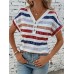 Yesangle Women'S Striped Print V-Neck T-Shirt with Buttons - Polyester Knit Fabric for All Seasons M