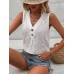 Prettymoon Eyelet vests Button Decor Blouse, Casual Sleeveless Solid Blouse For Spring & Summer, Women's Clothing M