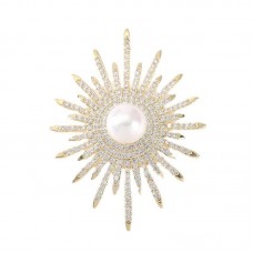 Pink Sea Pearl brooch female suit corsage sunflower pin full of diamond scarf buckle anti-glare buckle pin fixed clothes pin