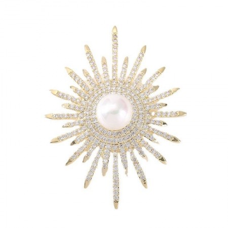 Pink Sea Pearl brooch female suit corsage sunflower pin full of diamond scarf buckle anti-glare buckle pin fixed clothes pin