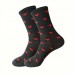 Yesangle 1 Pair Men's Socks, Black with Red Hearts, Mid-Calf Length, Knit Fabric, Spandex Blend, Polyester, Hand Wash or Dry Clean