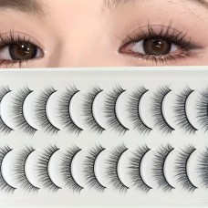 Queenice False eyelashes 10 Pairs Self-Adhesive Fluffy Natural False Eyelashes Set - C Curl, Mixed Lengths 6-12mm, Thick 0.05mm, Handmade,Natural Style Faux Lashes for Beginners & Daily Makeup