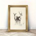 Mythoney Picture Frames Vintage Deer Sketch Art Set - 1pc Golden Framed Canvas Print, Antique Style Ink Drawing Wall Art for Home & Living Room Decor, 29.97cm x 39.88cm