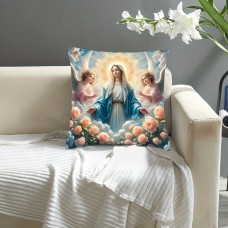 Onever Cushions Fastest Religious-Themed Short Plush Throw Pillow Cover, 45.72x45.72 cm, Angelic & Floral Design, Machine Washable, Zippered Polyester 