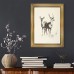 Mythoney Picture Frames Vintage Deer Sketch Art Set - 1pc Golden Framed Canvas Print, Antique Style Ink Drawing Wall Art for Home & Living Room Decor, 29.97cm x 39.88cm