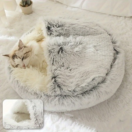 Sapdeland Pet cushions Classic Style Plush Pet Bed with Non-Slip Bottom - Washable Faux Fur Cat & Small Dog Nest, Anxiety Relief Round Cuddler for Indoor Pets, Polypropylene Material, Uncharged, Small Dog Bed