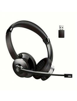 Arrow cat Headphones Wireless Headset with AI Noise Cancelling Mic, V5.2 Hands-Free On Ear Headphone, USB Dongle, Mute Button, 26hrs Talk Time, Type-C Charging, for PC/Laptop/Smartphone