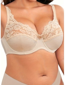 Airhare Plus Size Sexy Bra, Women's Plus Contrast Lace Underwire Full Cover Mini Bow Light Bra XL